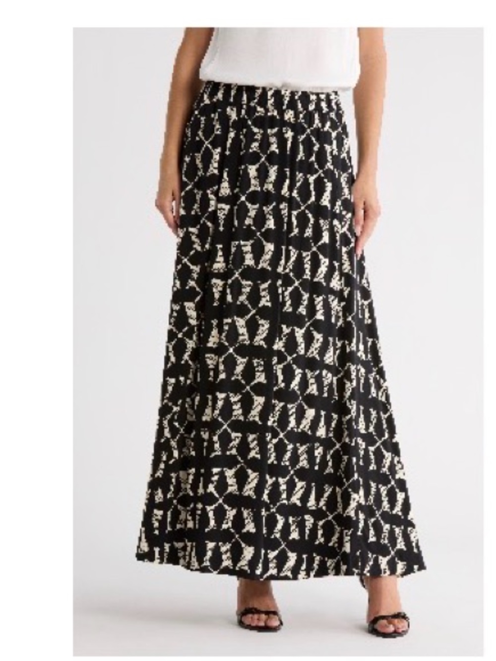 Melrose and Market Black and Cream Printed Maxi Skirt